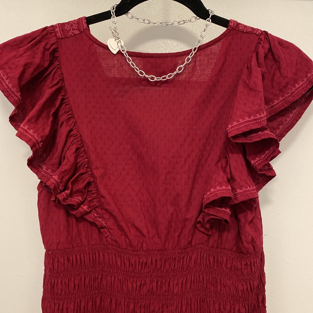 Dress Ruffled Embroidered Long Red Pretty - Picture 8 of 14